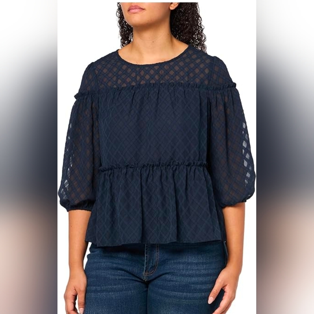 Tommy Hilfiger Blue Lattice Top Blouse Size Small Blue